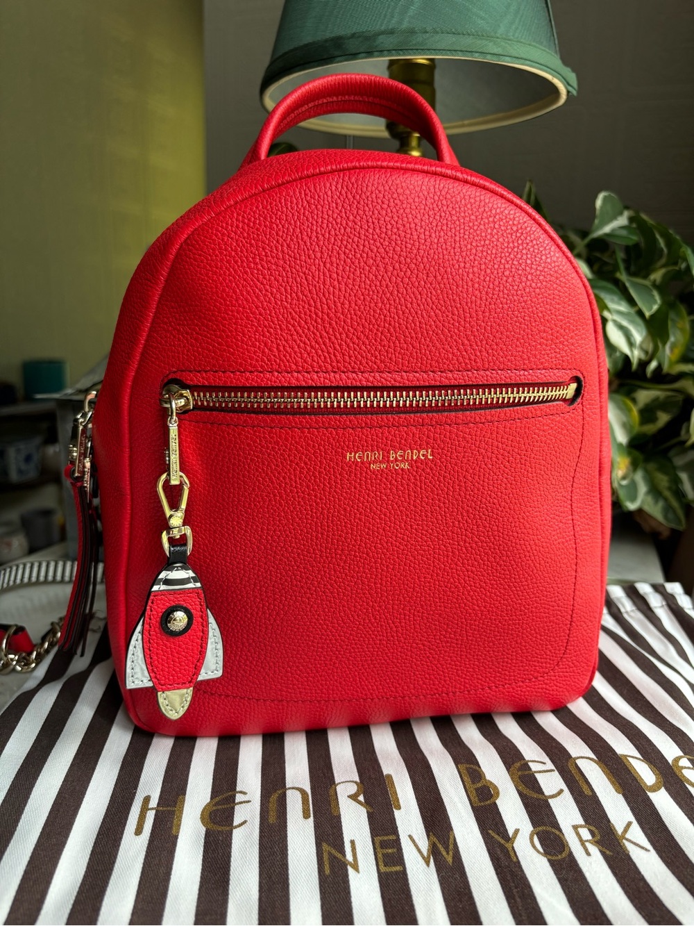 Henri Bendel About Town Red Pebbled Leather Mini Backpack/Shoulder Bag
